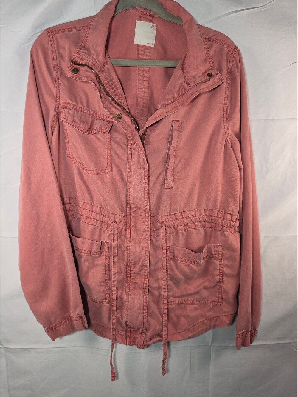 SO by Kohl's Women's Utility Jacket Size L Coral Pink Lightweight Zip Front